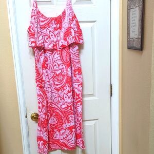 Red and White Paisley Maxi Dress, 2X